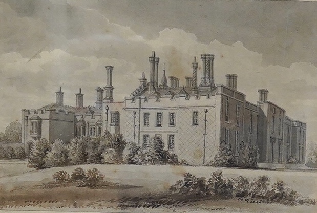 J.B., en grisaille watercolour, 'South East View of Beddington Park, Surrey', initialled and dated 1827, 19 x 26cm, gilt frame. Condition - fair